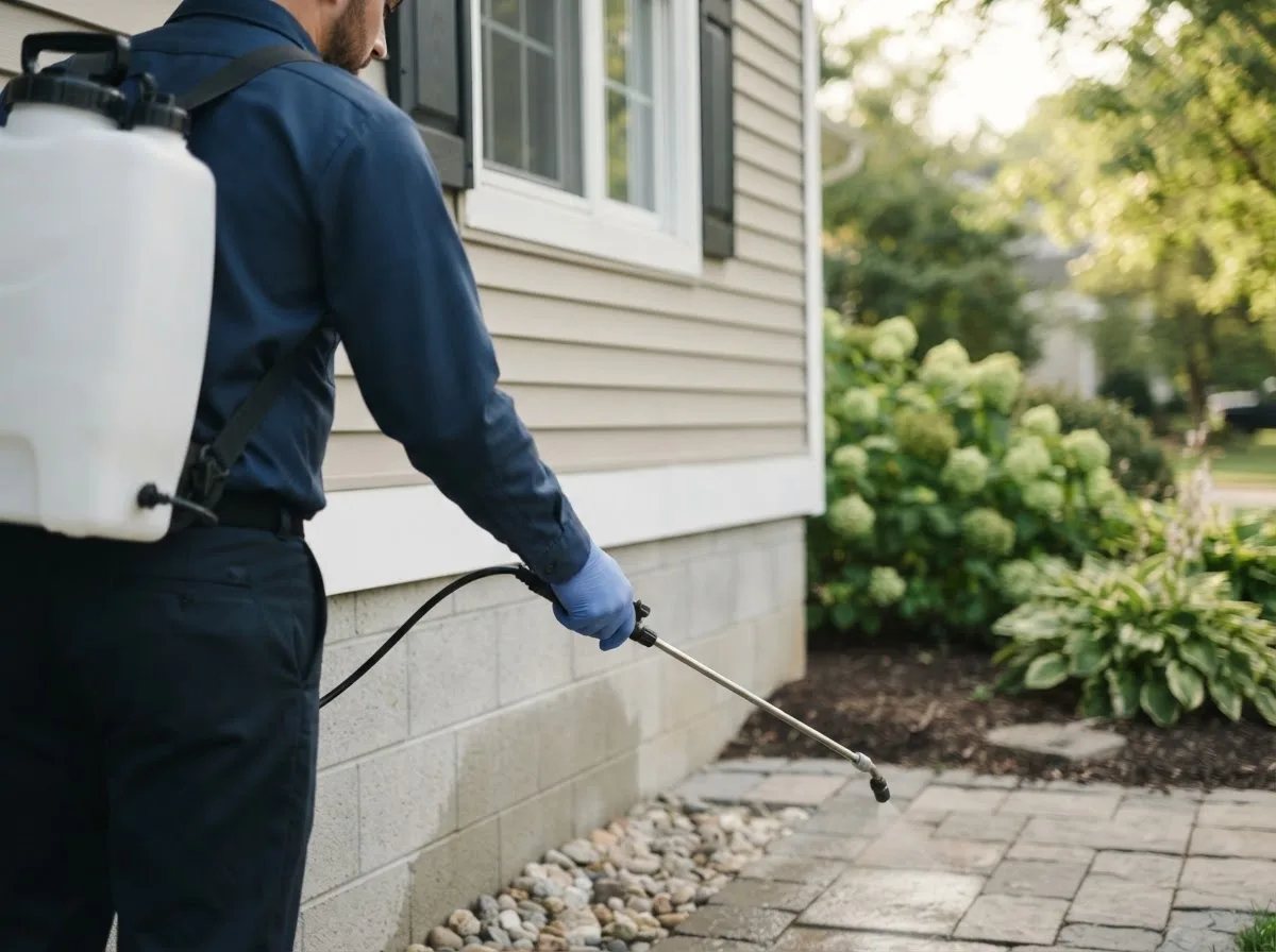 Pest control technician inspecting a home in Stony Creek, NY